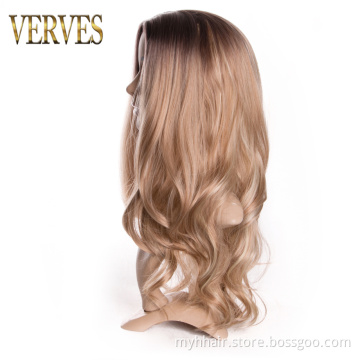 Body Wave Synthetic Hair Wig For Women,24 Inch afro wig cosplay,Blonde Ombre color Hair Long